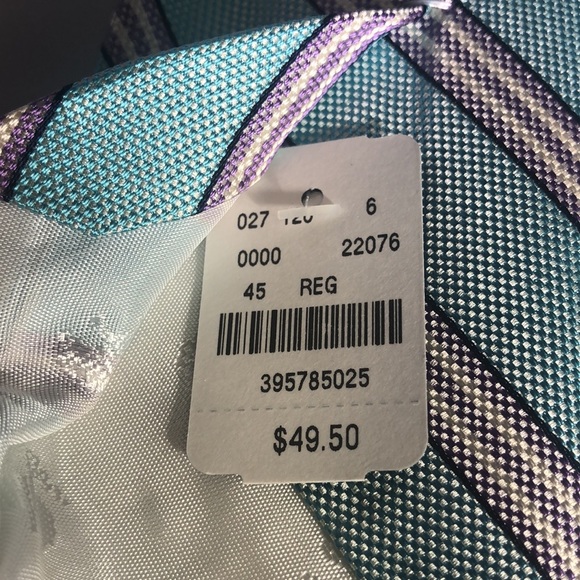 Brooks Brothers “346” Pure Silk Mens Tie Blueish Green, Purple & White Stripes - Picture 6 of 7